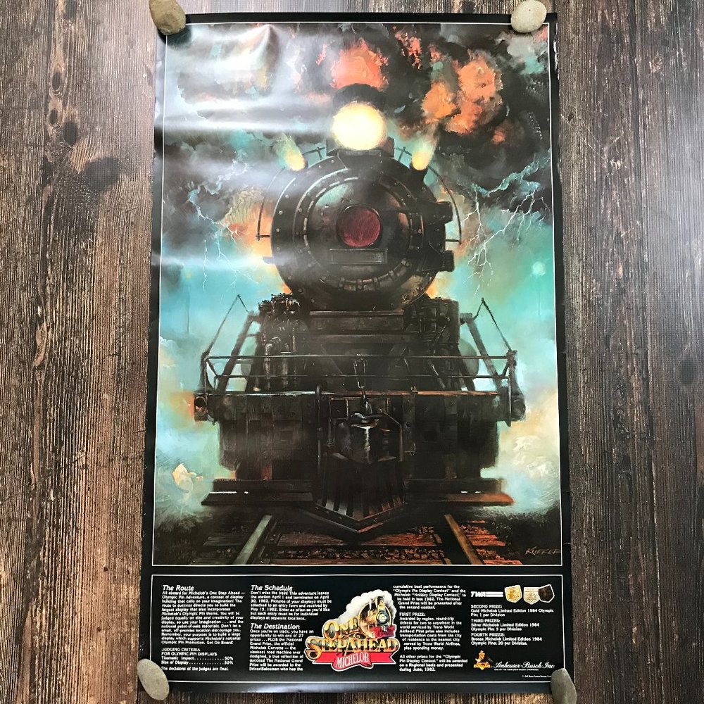 VTG MICHELOB Beer Poster 22" x 36" 1980s Train Railroad Olympic Pin Promotion